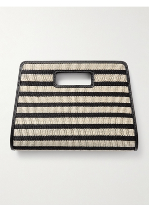 Hunting Season - Retro Leather-trimmed Striped Straw Clutch - Black - One size