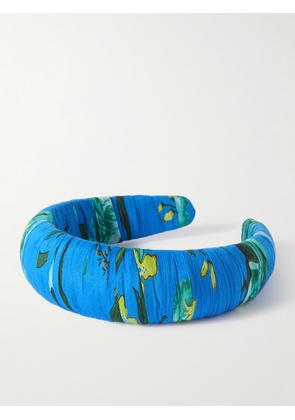 Erdem - Gathered Floral-print Cotton And Silk-blend Voile Headband - Blue - One size