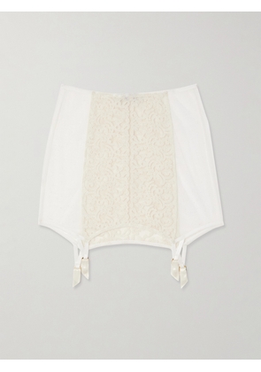 Kiki de Montparnasse - Lola Silk-blend Satin-trimmed Embroidered Tulle Garter Skirt - Ivory - x small,small,medium,large