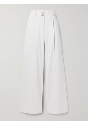Proenza Schouler - Dana Belted Faux Leather-trimmed Pleated Cotton And Linen-blend Wide-leg Pants - Ecru - US0,US2,US4,US6,US8,US10,US12,US14