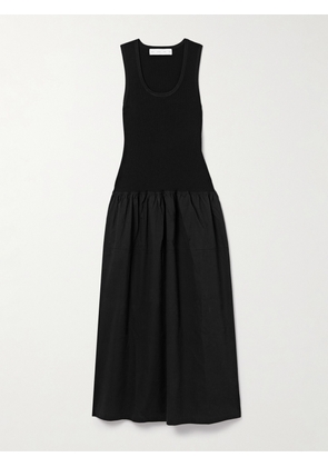 Proenza Schouler White Label - Malia Ribbed-knit And Cotton-poplin Midi Dress - Black - x small,small,medium,large,x large