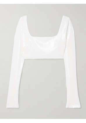 Galvan - Beating Heart Cropped Sequined Tulle Top - Off-white - FR34,FR36,FR38,FR40,FR42