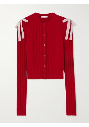 Molly Goddard - Charlotte Cutout Bow-embellished Ribbed Wool Cardigan - Red - x small,small,medium,large,x large