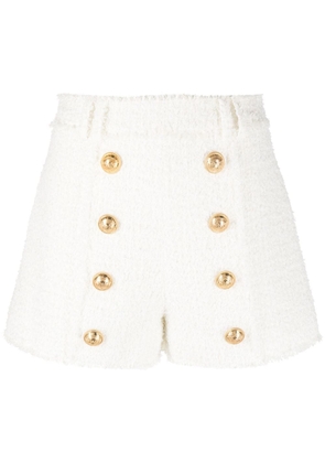 Balmain button-embellished tweed shorts - White