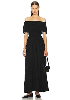 Helsa Petite Eyelet Garden Midi Dress in Black. Size M, S, XL, XS, XXS.