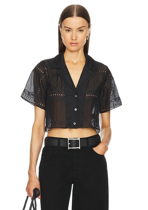 Helsa Handkerchief Camp Shirt in Black. Size L, S, XL.