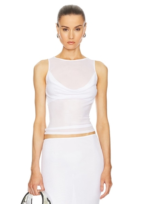 Helsa Sheer Knit Draped Top in White. Size L, S, XL.