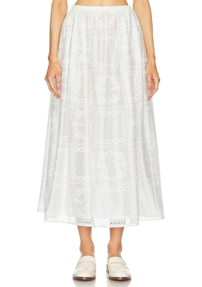 Helsa Handkerchief Midi Skirt in White. Size M, S, XL, XS, XXS.