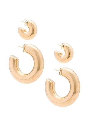 Jordan Road Jewelry Monaco Hoop Earrings Set in Metallic Gold.