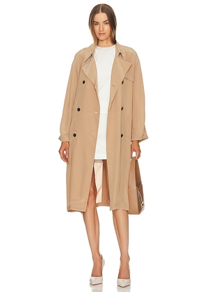 Theory Airy Double Breasted Trench Coat in Tan. Size S.