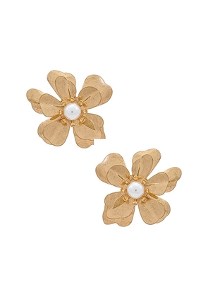 SHASHI Flower Earrings in Metallic Gold.