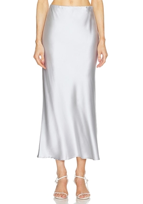 THE MODE x REVOLVE Silk Valentina Skirt in Metallic Silver. Size M, S, XL, XS.