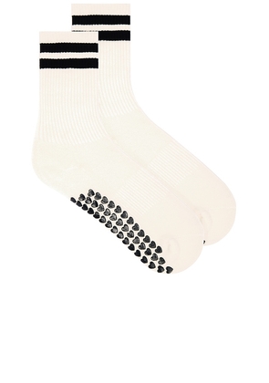 WellBeing + BeingWell Striped Tube Grip Sock in Cream.