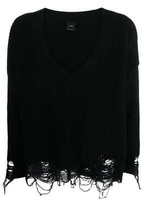PINKO ripped V-neck knitted jumper - Black