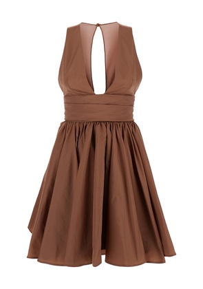Pinko Brown Sleeveless Mini Dress With Pinces In Taffetà Woman