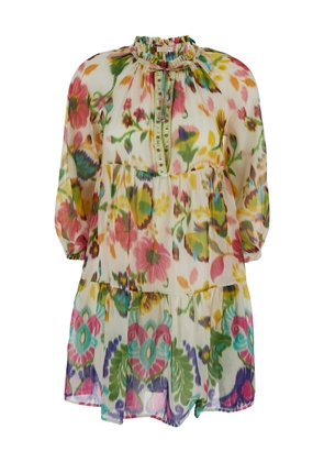 Anjuna Mini Multicolor Dress With Floreal Print In Cotton And Silk Woman