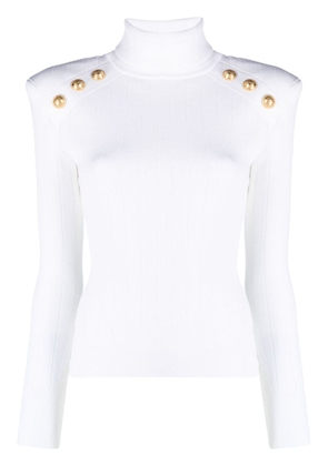 Balmain button-embellished ribbed-knit jumper - White