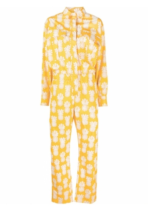 La DoubleJ Aviator pineapple-print cotton jumpsuit - Yellow
