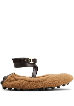 Tod's Bubble shearling ballerina shoes - Brown