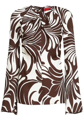 La DoubleJ abstract-print knotted-neck blouse - White