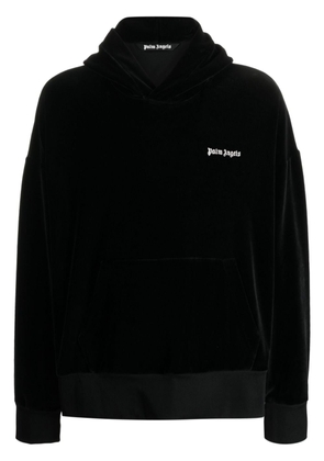 Palm Angels logo-embroidered velour hoodie - Black