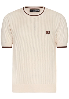 Dolce & Gabbana DG logo-embroidered cotton T-shirt - Neutrals