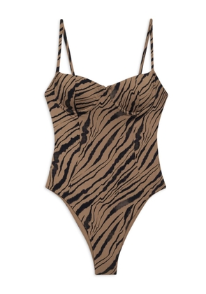 ANINE BING Kyler zebra-print swimsuit - Brown