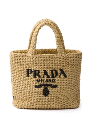 Prada logo-embroidered straw tote bag - Neutrals