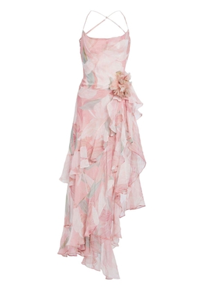 Retrofete Samara floral-print ruffled silk dress - Pink