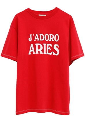 Aries slogan-print cotton t-shirt - Red