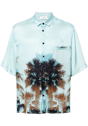 Laneus palm-print satin shirt - Blue