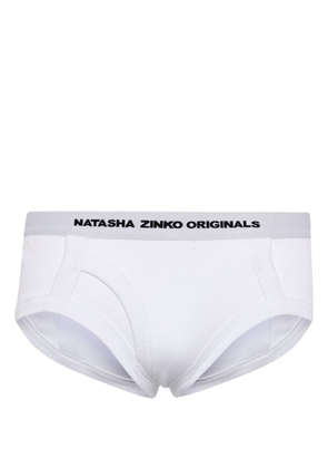 Natasha Zinko logo-waistband stretch-cotton briefs - White
