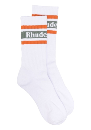 RHUDE logo-print ribbed socks - White