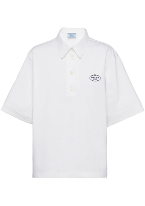 Prada logo-embroidered cotton polo shirt - White
