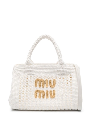 Miu Miu logo-lettering raffia tote bag - White