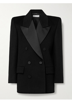 SAINT LAURENT - Double-Breasted Satin-Trimmed Wool Coat - Men - Black - IT 48