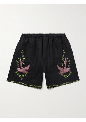 BODE - Rosefinch Straight-Leg Embroidered Linen Shorts - Men - Black - S