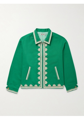 BODE - Ripple Embellished Grosgrain-Trimmed Cotton-Canvas Jacket - Men - Green - S