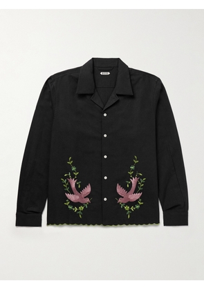 BODE - Rosefinch Embroidered Cotton and Linen-Blend Shirt - Men - Black - S