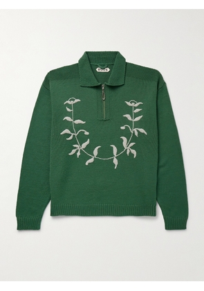 BODE - Floret Embroidered Wool Half-Zip Sweater - Men - Green - S