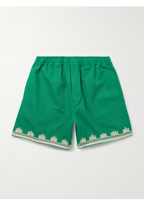 BODE - Ripple Straight-Leg Embellished Grosgrain-Trimmed Cotton-Canvas Shorts - Men - Green - S