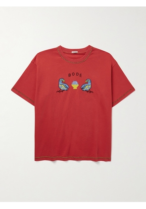 BODE - Twin Parakeet Logo-Embroidered Cotton-Jersey T-Shirt - Men - Red - S
