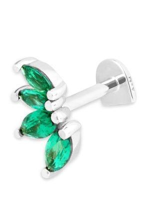 Astrid & Miyu White Gold And Emerald Stack Single Stud Earring