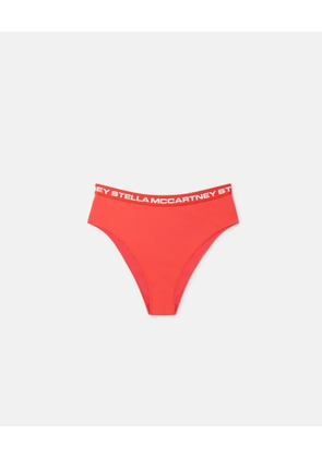 Stella McCartney - Logo Tape High-Waisted Bikini Briefs, Woman, Coral, Size: S