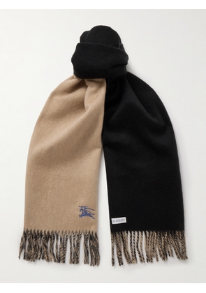 Burberry - Reversible Logo-Embroidered Fringed Cashmere Scarf - Men - Neutrals