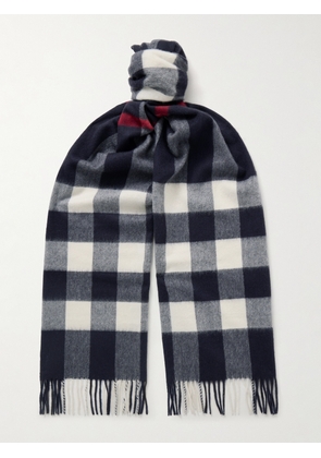 Burberry - Fringed Checked Cashmere Scarf - Men - Blue