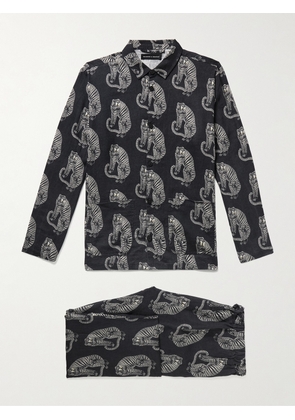 Desmond & Dempsey - Printed Linen Pyjama Set - Men - Black - S