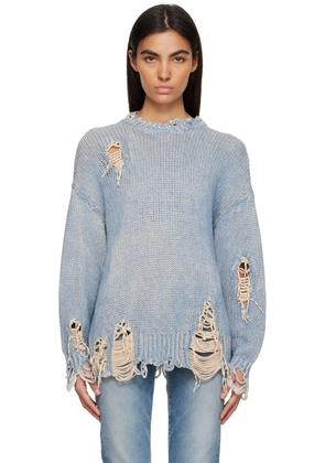 R13 Blue Oversized Distressed Sweater