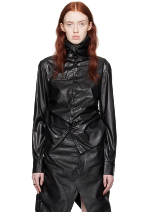Elena Velez Black Ruched Faux-Leather Shirt
