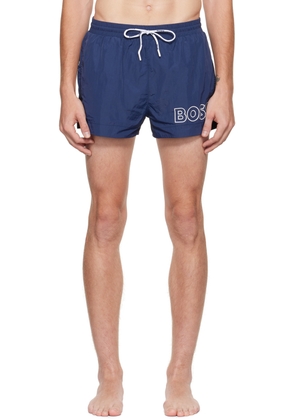 BOSS Navy Crinkled Swim Shorts